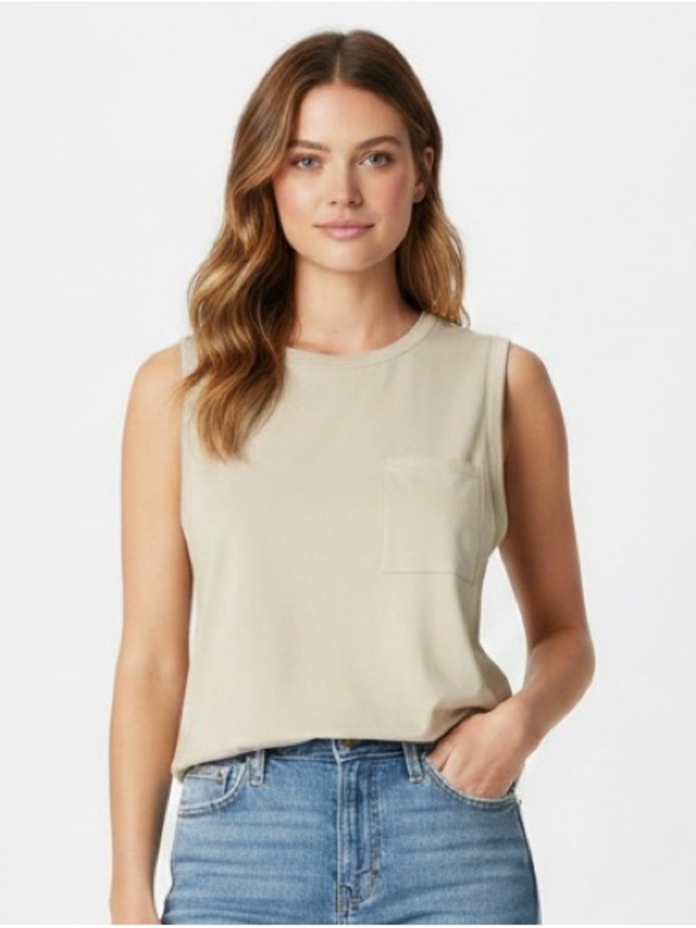 Old Navy Beige Drawcord Hem Tank with Front Pocket